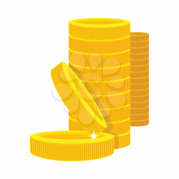 Golden coins in a stack in cartoon style. Golden money. Business success, bank credits, deposit, investment, saving, fortune concepts. Modern flat design. Golden money stack. Vector illustration.