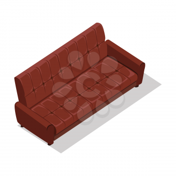 Luxury leather sofa. For modern room reception or lounge. Sofa in flat design. Living room house furniture. Detailed model illustration. Divan couch settee realistic objects. Vector illustration