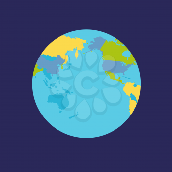 Planet Earth vector illustration. World Globe with political map. Countries silhouettes on planet surface. Global world concept. East, West, North America, Australia, Pacific ocean from space.