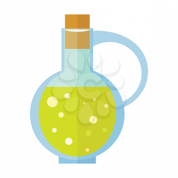 Bottle with olive oil. Corked traditional glassware with fresh extra virgin oil flat vector illustration isolated on white background. Culinary ingredient. For apps icon, food infigraphics, web design