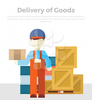 Delivery of goods. Profession courier with box. Delivery man, delivery icon, free delivery, delivery parcel, service delivery, person profession character courier postman. Vector illustration in flat.