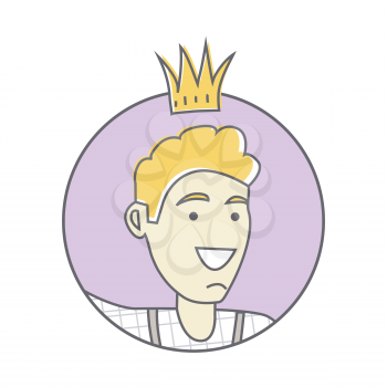 Man in crown avatar userpic isolated on white background. Office star. Best worker of the week month year. Leader in the office work. Person with the crown. King of the office. Vector illustration