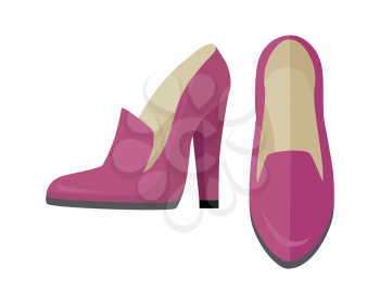 Women shoes isolated on white background. High heel shoe for female in flat style design. Pair of pink leather pump shoes. New spring autumn collection. Shoe shop sale. Vector illustration