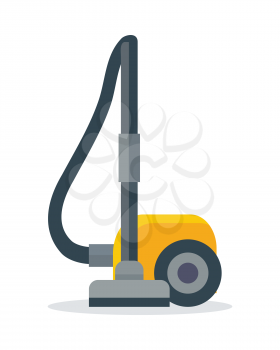 Vacuum cleaner icon isolated on white. Electrical vacuum cleaner hoover. Equipment for house cleaning tool device. Domestic cleaning machine symbol sign in flat style. Vacuum sweeper. Vector