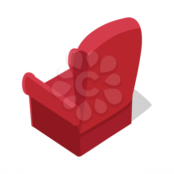 Isometric red home armchair with shadow in flat. Armchair icon. Chair icon. Living room furniture. Furniture element for home interior. Isolated object on white background. Vector illustration.