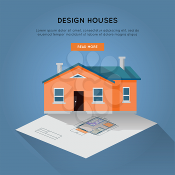 Design houses conceptual vector in flat design. Designing, buying and selling a new place for living.  Illustration for real estate, building, engineering company web page design, advertising