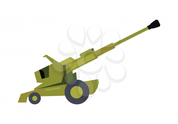 Howitzer vector icon. Long-range cannon in camouflage color vector illustration isolated on white background. Army artillery system. For military concepts, infographics, icons, web design