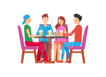 Man and woman drinking alcoholic beverage vector. Friends relaxing in weekend spending time in bar. People talking friendly and enjoying closeness