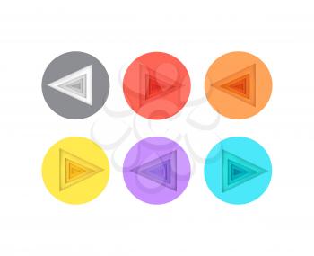 Pointers directed to left and right icons in colorful circles vector illustration with indicators isolated on white, infographic arrows in flat style