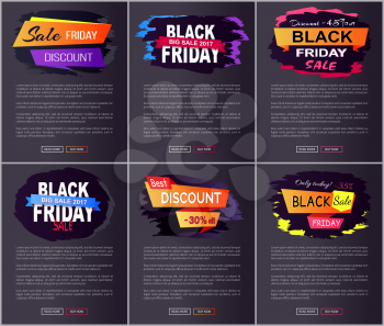 Black Friday big sale 2017 and best discount -30 off, images representing text and title with icons and buttons on vector illustration
