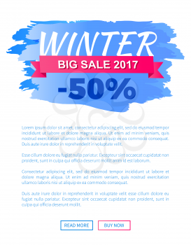 Winter big sale 2017 -50 vector illustration landing page design with place for your text informing about reduction of prices on half, shopping label