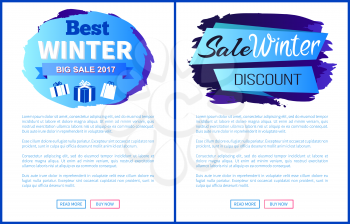Winter big sale 2017 vector illustration landing page design with place for your text informing about reduction of prices, shopping label with gifts