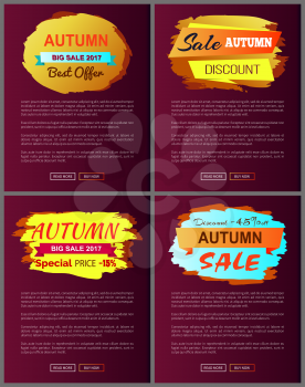Autumn big sale 2017 best offer special price discounts on fall collection web banners with buttons read more and buy now vector set of posters