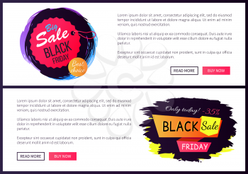 Big sale black Friday best choice only today, set of web sites with title placed in images, text and buttons on vector illustration