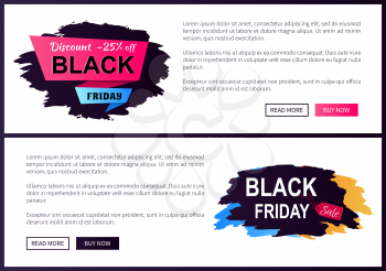 Discount -25 off Black Friday big sale 2017 promo label inscription informing about special offer, commercial web banners with text vector illustrations