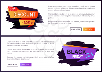 Best discount -30 off Black Friday big sale 2017 promo label inscription informing about special offer, commercial web banners with text vector