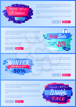 Big winter sale discount offer -20 only today, set of pages for website with headlines, including text sample and buttons vector illustration