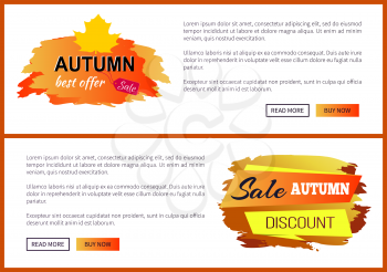 Autumn big sale 2017 special price -15 advetr promo posters with labels and place for text, web page design with sticker about fall discounts vector