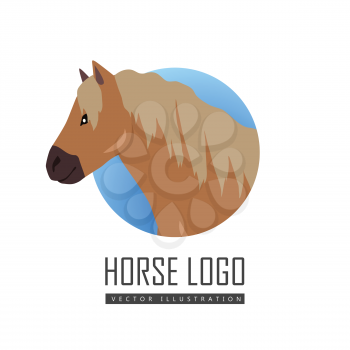 Red pony logo vector. Flat design. Domestic animal. Country inhabitants concept. For farming, animal husbandry, horse sport illustrating. Agricultural species. Isolated on white background