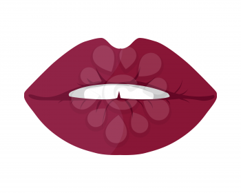 Womens smile with shining white teeth. Female lips colored with bright violet lipstick flat vector illustration isolated on white background. For dental, cosmetic, beauty, fashion concepts design