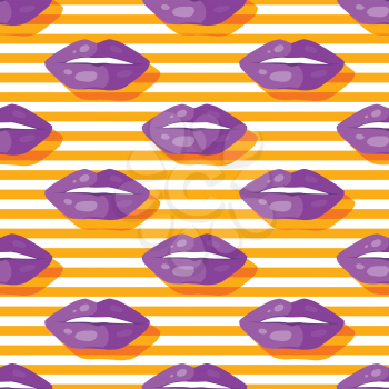 Womens lips seamless pattern. Sensitive open mouth with shining teeth flat vector illustration on white background with stripes. For gift wrapping paper, greeting cards, invitations, print design