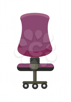 Purple office chair icon. Office chair in colorful flat design style. Chair on wheels. Office workplace design element. Isolated object on white background. Vector illustration.