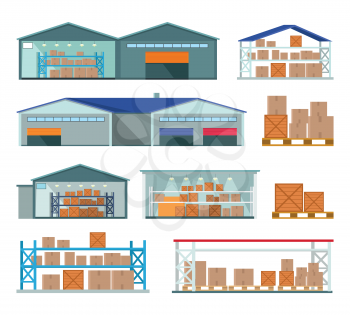 Set of warehouses for goods storing and delivering. Private, public, leased, contract, automated, climate-controlled warehouses. Distribution Center. Logistics container shipping and distribution