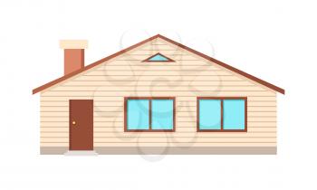 House with two windows, door and chimney isolated on white. Country village cosy home cottage. Option button to choose house cleaning on the site of cleaning service company. Vector illustration
