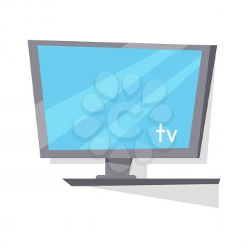 Gray LCD TV monitor with blank screen in flat. LCD TV monitor. LCD TV screen. Smart TV Mock-up, Vector TV screen, LED TV. Plasma TV. Isolated object on white background. Vector illustration.