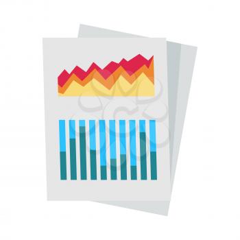 Colour diagram on paper. Diagram icon. Concept of online business, commerce statistics, business analysis, information. Isolated object on white background. Vector illustration.