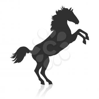 Rearing sorrel horse black logo vector. Flat design. Domestic animal. Country inhabitants concept. For farming, animal husbandry, horse sport illustrating. Agricultural species. Isolated on white