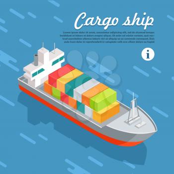 Cargo ship or container sailing in the sea. Multi-purpose vessel. Chemical or product tanker. Custom high speed picker boat. Carries cargo, goods, and materials from one port to another. Vector