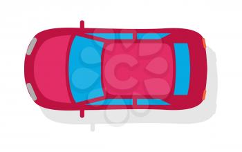 Passenger car top view icon. Red sedan flat style vector illustration isolated on white background. Personal automobile. For city transport concepts, car shop, auto salon logo, app design