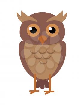 Owl flat style vector. Wild night predatory bird. World fauna species. Eagle-owl cartoon character. For nature concepts, children s books illustrating, printing materials. Isolated on white background