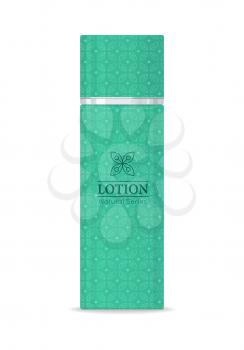 Lotion natural series. Green plastic tube for cosmetics on white background. Product for body care, beauty, health, freshness, youth, hygiene. Cream and lotion product. Realistic vector illustration.