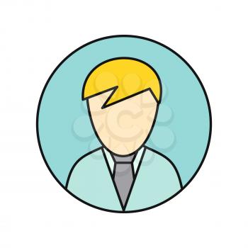 Young man private avatar icon. Young blond man in blue shirt and tie. Social networks business private users avatar pictogram. Round line icon. Isolated vector illustration on white background.