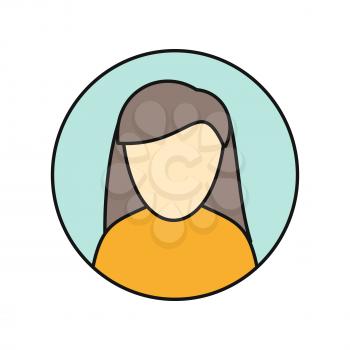 Young woman private avatar icon. Young woman in orange dress. Social networks business private users avatar pictogram. Round line icon. Isolated vector illustration on white background.