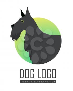 Black scotch terrier dog, round logo on white background. Dog icon. Vector illustration in flat style. Scotch terrier design. Cartoon dog character, pet animal.