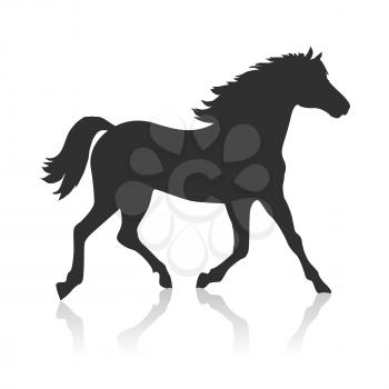 Running sorrel horse flat style vector. Domestic animal. Country inhabitants concept. Illustration for farming, animal husbandry, horse sport companies. Agricultural species. Isolated black on white