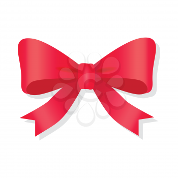 Red bow isolated on white. Pussy bright bowknot. Single gift knot of ribbon in flat style design. Overwhelming bow decorative element. Vector cartoon illustration of bow and ribbon. Classical bow