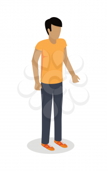 Man character template in casual clothes. Male without face in yellow t-shirt vector illustration isolated on white background. User avatar. For human concepts, app icon, logo, infographic design