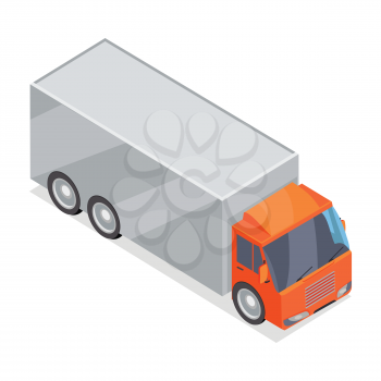 Truck isometric projection icon. Lorry with container vector illustration isolated on white background. Cargo transportations. For game environment, transport infographics, logo, web design