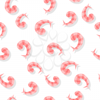 Seamless pattern with shrimps isolated on white. Fresh red shrimp. Seafood concept icon in flat style. Popular ingredient in Spanish cuisine. Tasty snack. For restaurant menu. Vector illustration