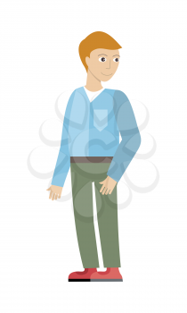 Man character vector in flat design. Smiling red-head male in casual clothes. Illustration for profession, human concepts, app icons, infographics. Isolated on white background