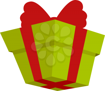 Packing green present icon with red bow in flat style. Box log of delivery company proposing package service, transportation of parcels, deliver gift containers, receiving packs, logistic send vector