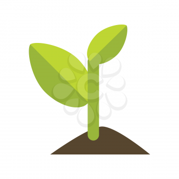 Young green sprout from the ground in flat. Arbor Day. Earth day. Ecology concept. Save the world concept. Isolated object on white background. Vector illustration.