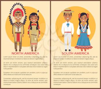 South and North America people, culture and customs represented by man wearing hat and white costume and woman in dress vector national ethics