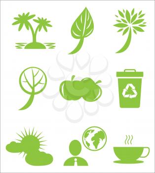 Ecology protection themed icons set. Greening planting and recycling agitation isolated vector illustrations on white background.
