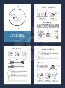 Statistics representation on set of four posters with infographs and charts for business or startup solutions. Vector illustration of posters on white