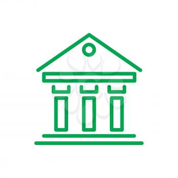 Greek building infographic that signifies government or justice institution, green icon on vector illustration isolated on white background
